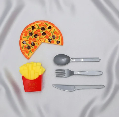 Set De Comida Juguete Pizza Papas Fritas Cubiertos Para Niños