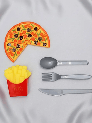Set De Comida Juguete Pizza Papas Fritas Cubiertos Para Niños