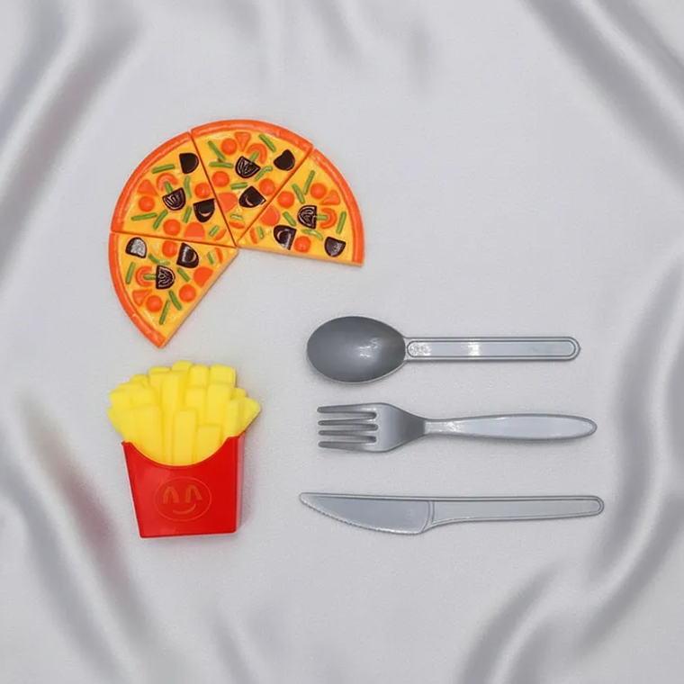 Set De Comida Juguete Pizza Papas Fritas Cubiertos Para Niños 2