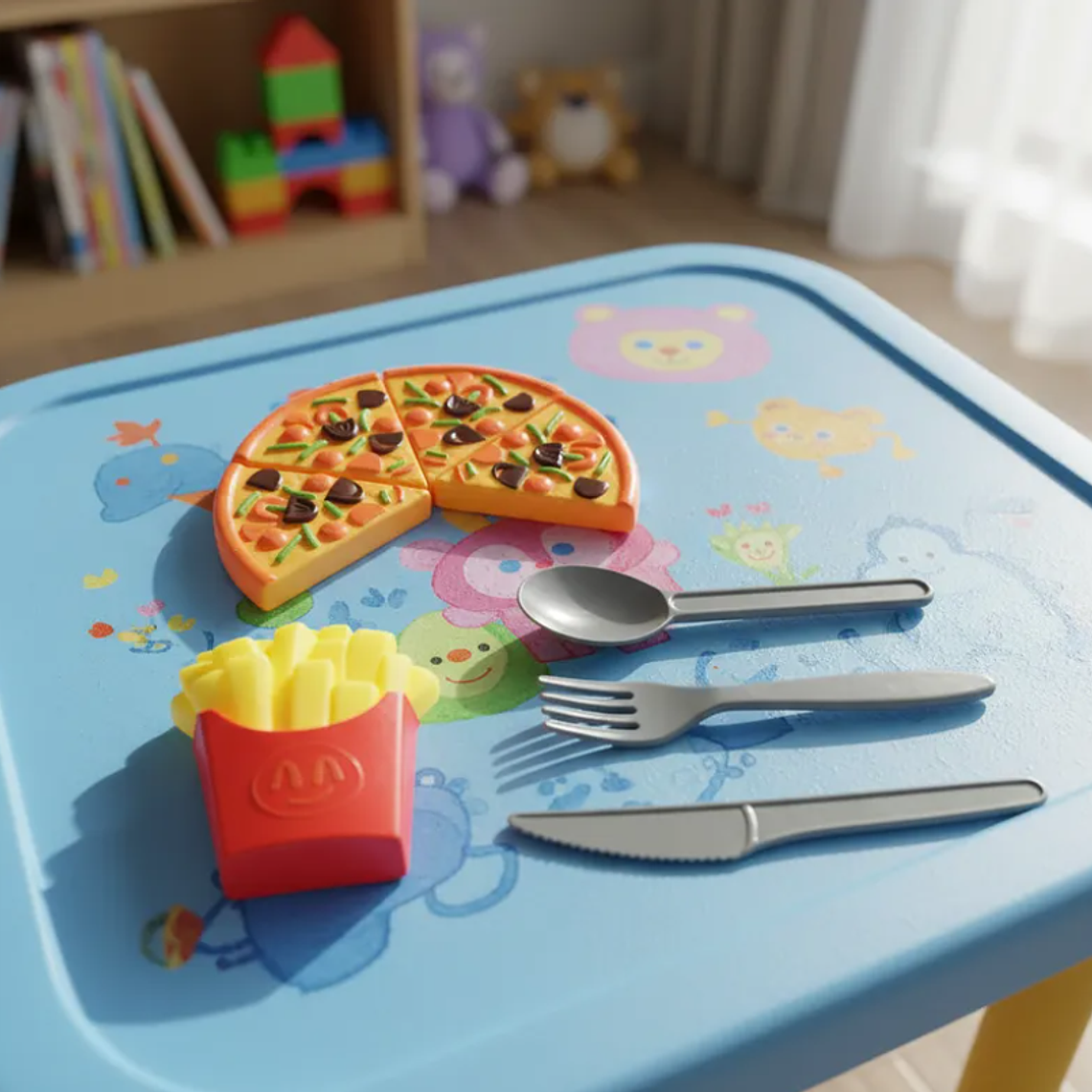 Set De Comida Juguete Pizza Papas Fritas Cubiertos Para Niños 3