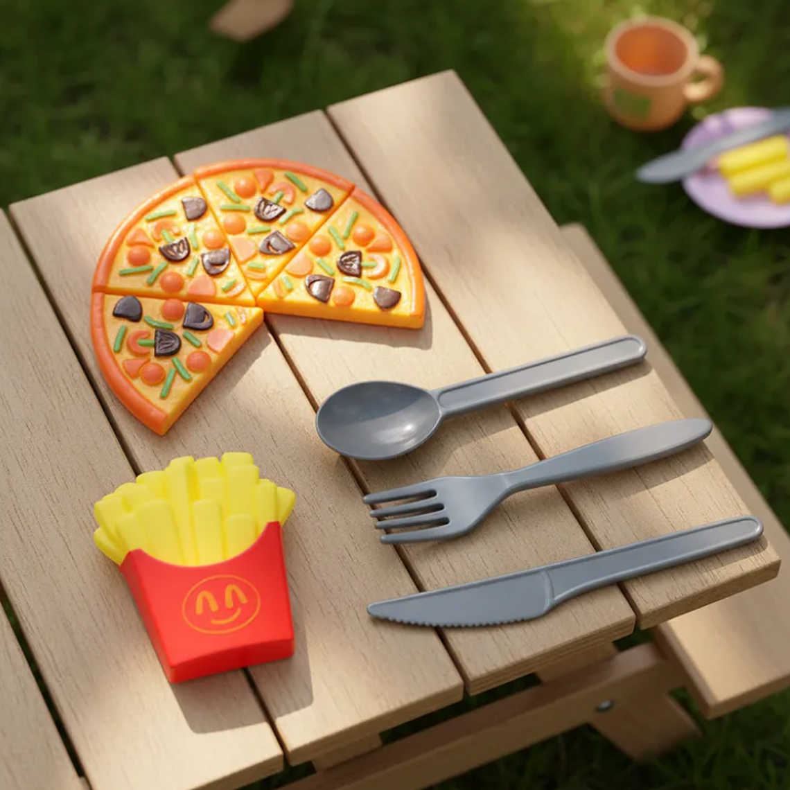 Set De Comida Juguete Pizza Papas Fritas Cubiertos Para Niños 4