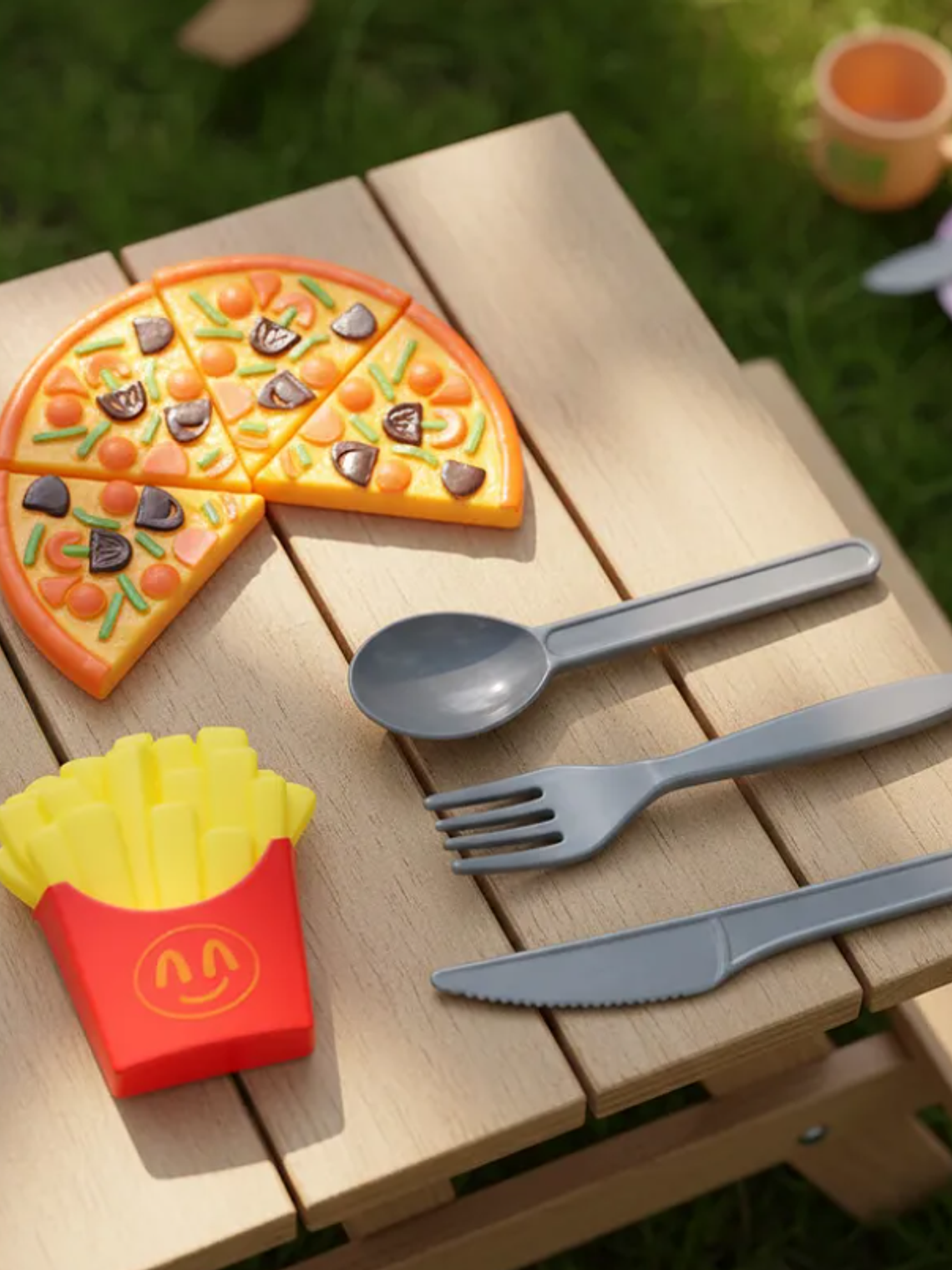 Set De Comida Juguete Pizza Papas Fritas Cubiertos Para Niños 4