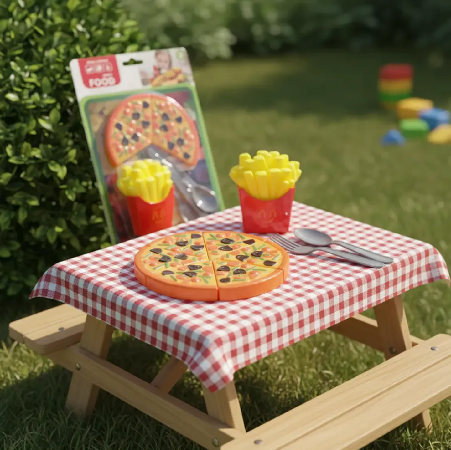 Set De Comida Juguete Pizza Papas Fritas Cubiertos Para Niños 1