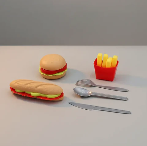 Set de Comida Juguete Hamburguesa Papas y Cubiertos