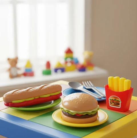 Set de Comida Juguete Hamburguesa Papas y Cubiertos