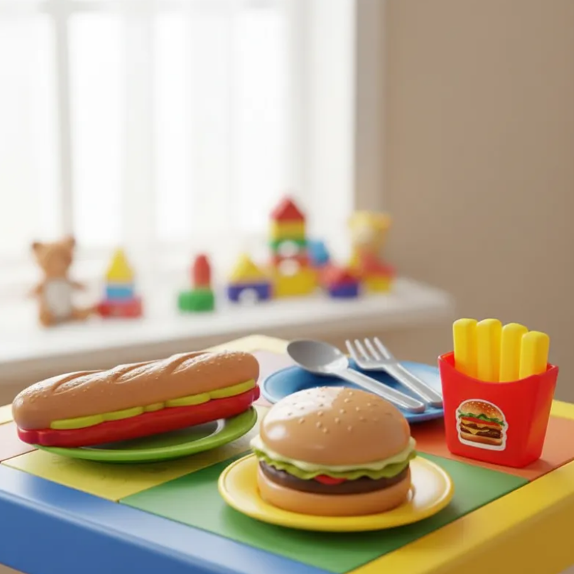 Set de Comida Juguete Hamburguesa Papas y Cubiertos 1