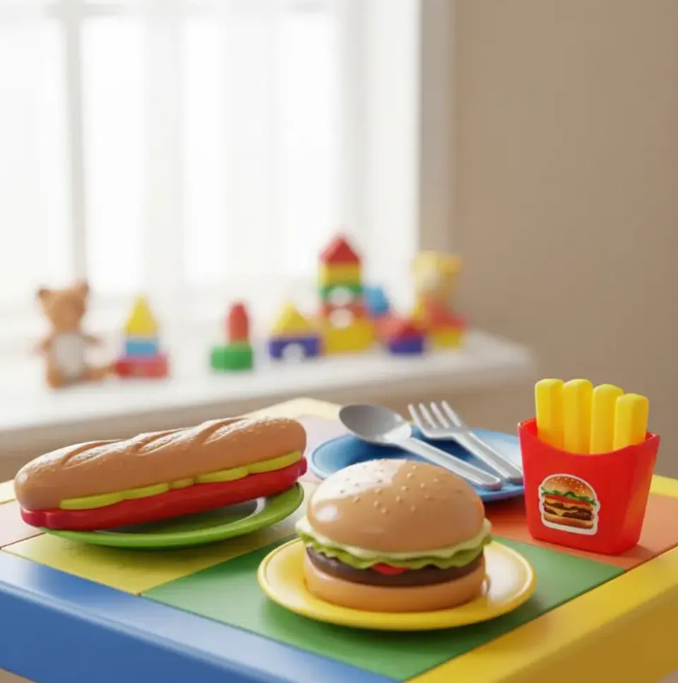 Set de Comida Juguete Hamburguesa Papas y Cubiertos 1