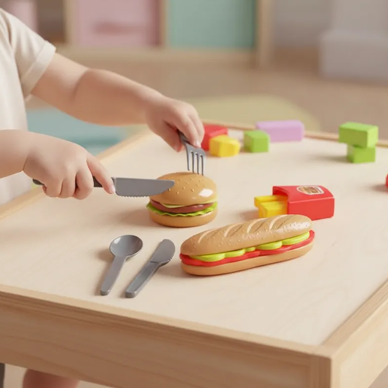 Set de Comida Juguete Hamburguesa Papas y Cubiertos 4