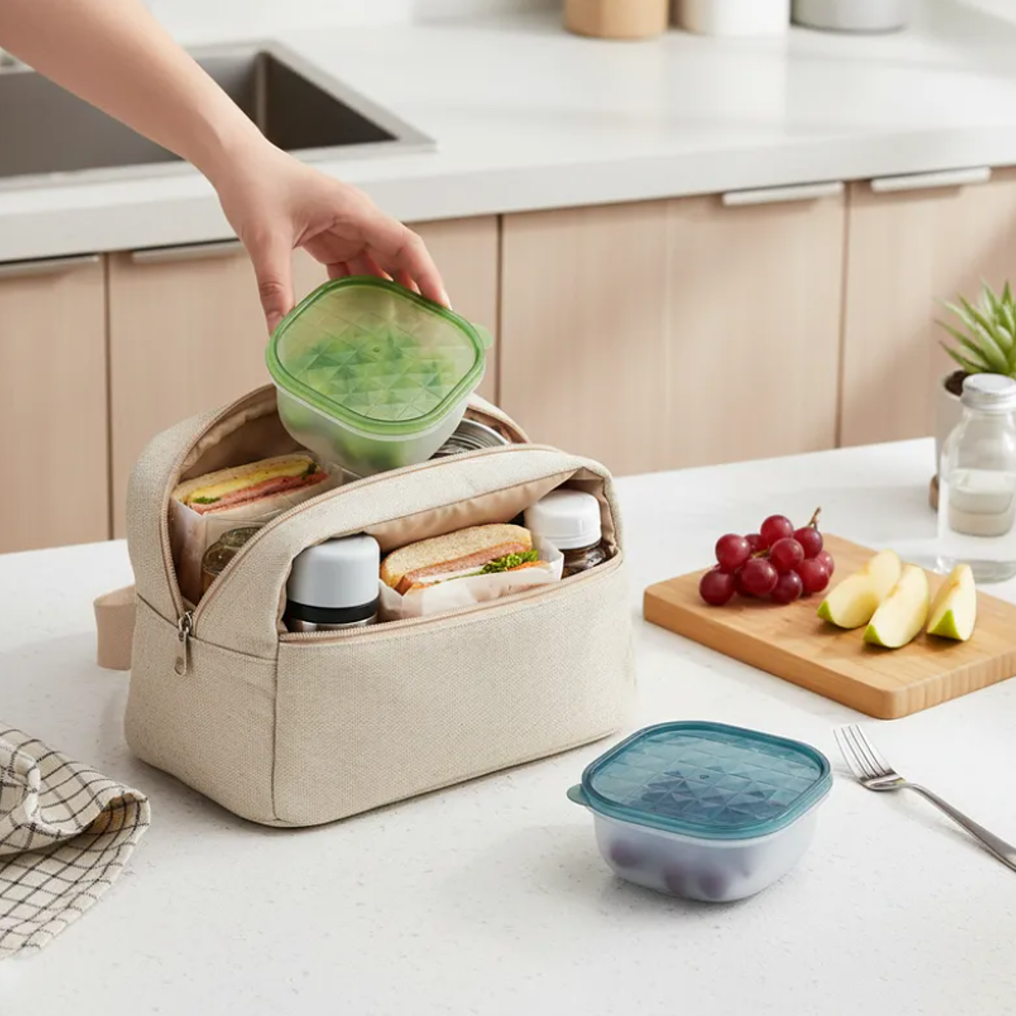 Contenedor Plástico Cuadrado 12.5cm Con Tapa Colores  4