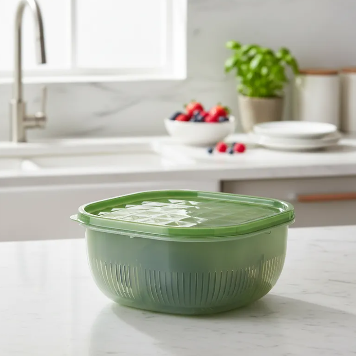 Colador Escurridor De Verduras Con Tapa Bowl Contenedor 22cm 1