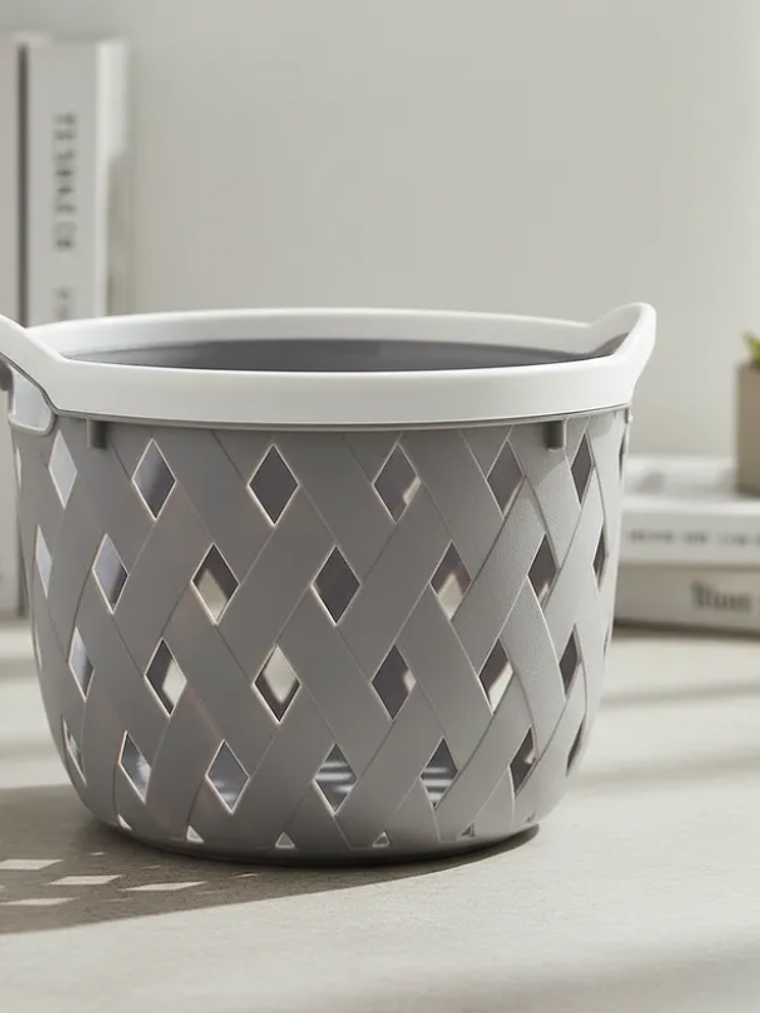 Canasto Cesto Organizador Plástico Redondo Tejido 19cm 1