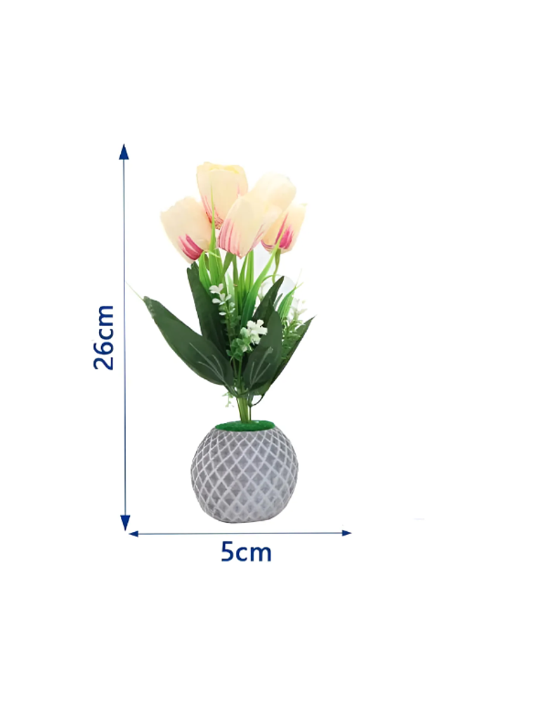 Flores Tulipanes Artificiales Con Macetero Decorativo 26cm 3