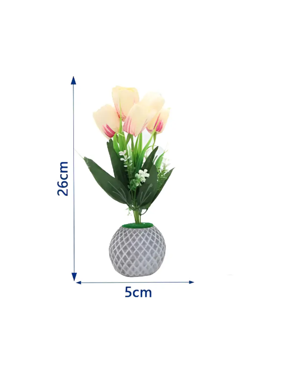 Flores Tulipanes Artificiales Con Macetero Decorativo 26cm 3