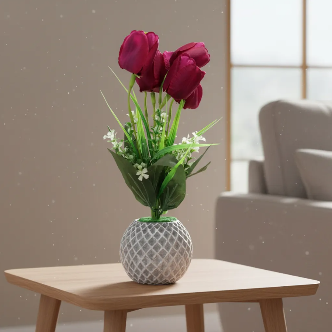 Flores Tulipanes Artificiales Con Macetero Decorativo 26cm 4
