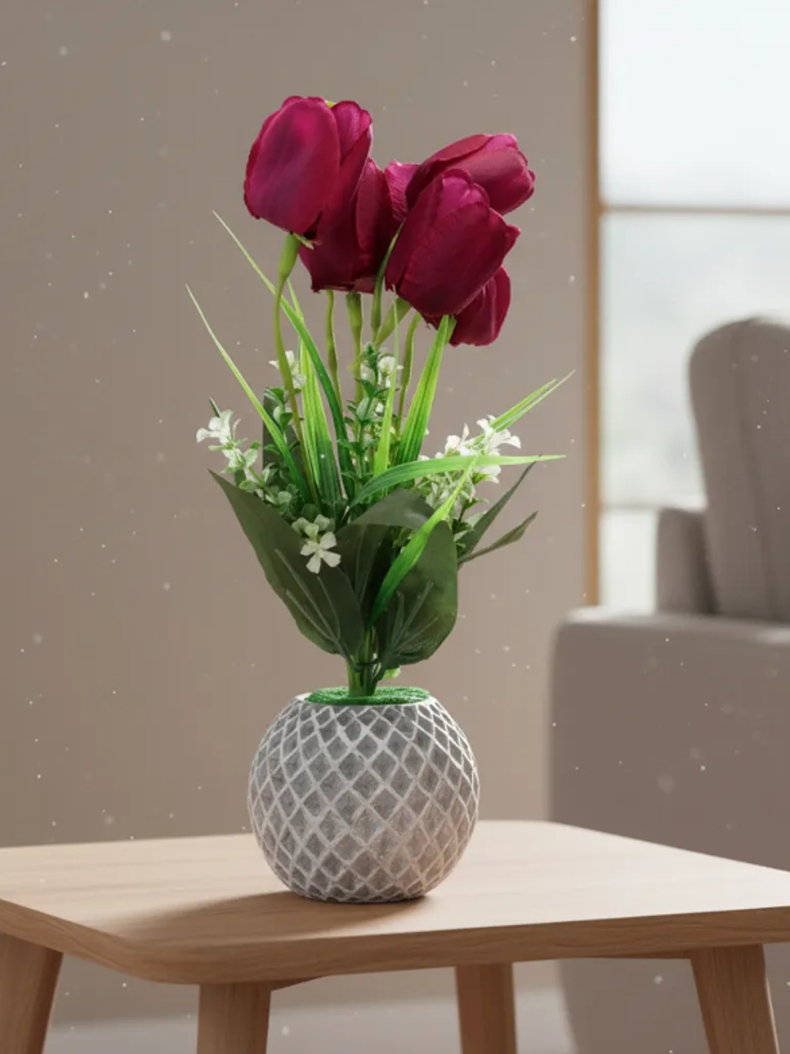 Flores Tulipanes Artificiales Con Macetero Decorativo 26cm 4