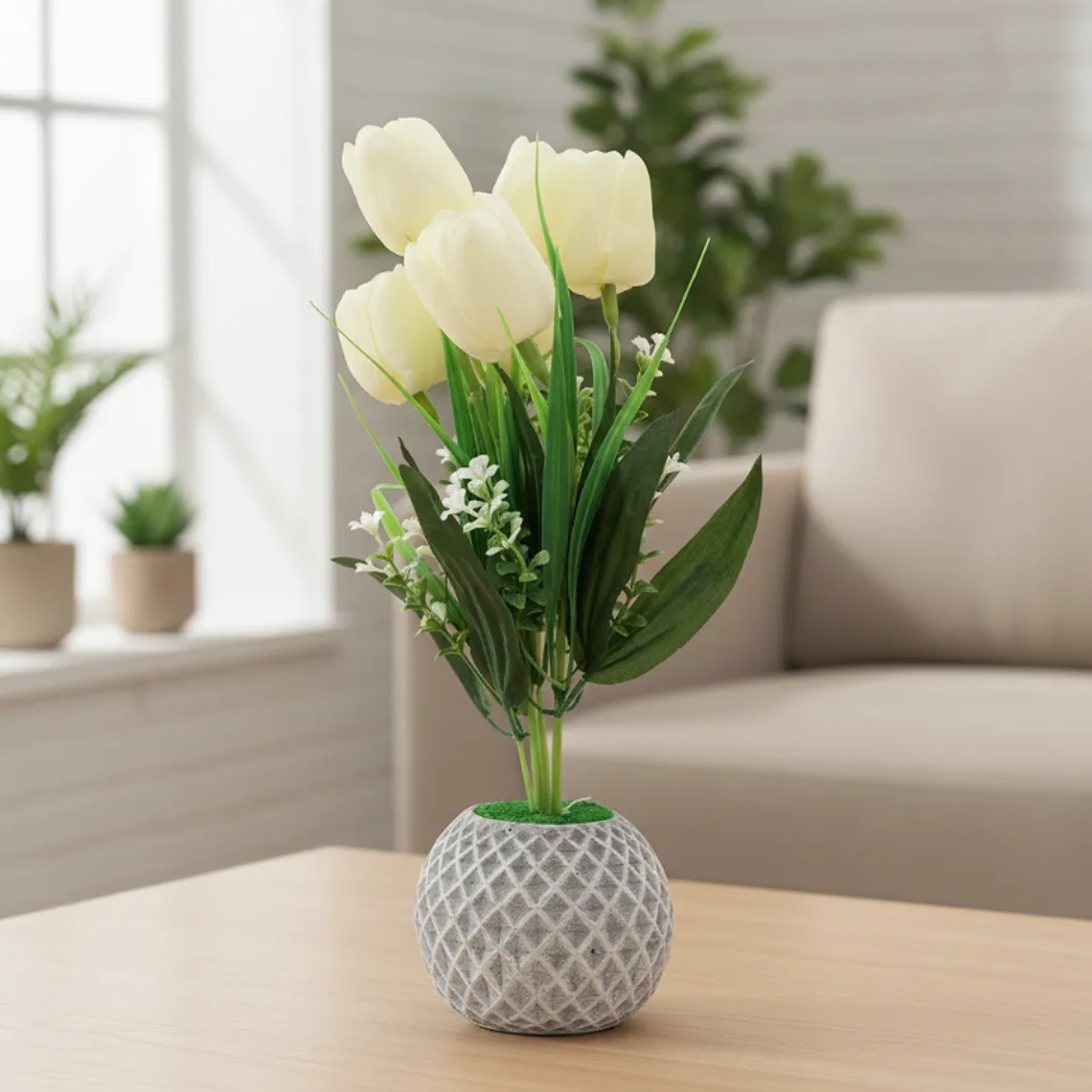 Flores Tulipanes Artificiales Con Macetero Decorativo 26cm 5