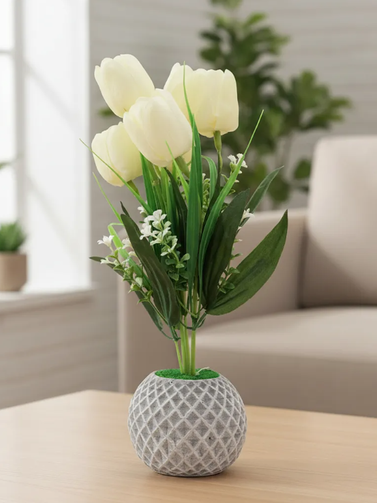 Flores Tulipanes Artificiales Con Macetero Decorativo 26cm 5