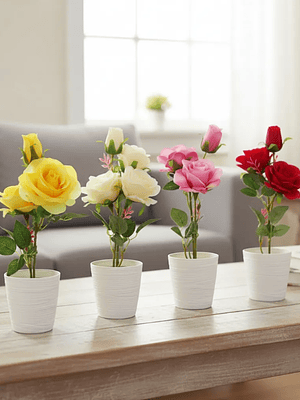 Rosa Artificial Decorativa Con Macetero 38cm