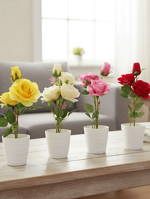 Rosa Artificial Decorativa Con Macetero 38cm