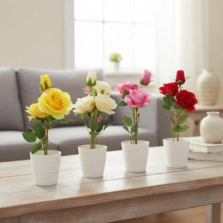 Rosa Artificial Decorativa Con Macetero 38cm 1