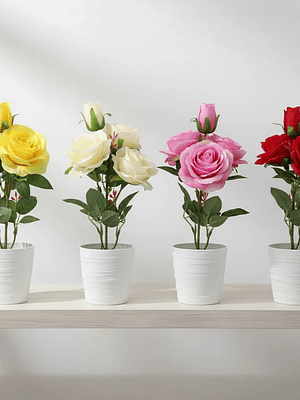 Rosa Artificial Decorativa Con Macetero 38cm