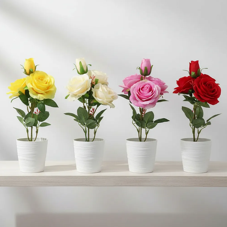 Rosa Artificial Decorativa Con Macetero 38cm 2