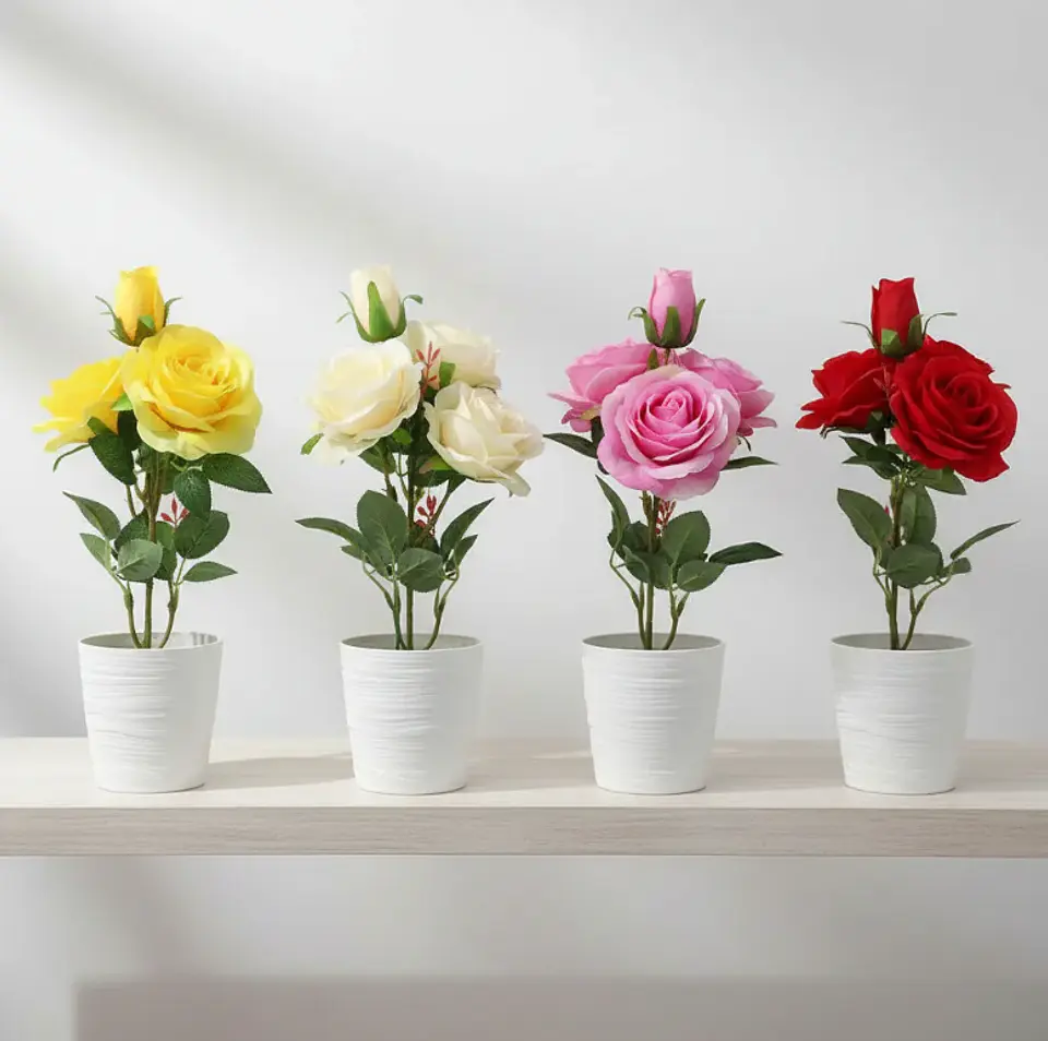 Rosa Artificial Decorativa Con Macetero 38cm 2