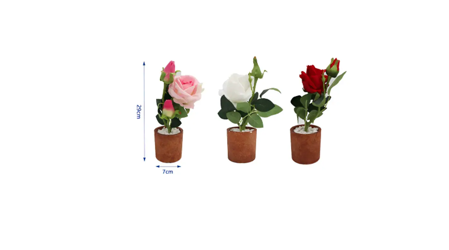 Rosa Artificial Decorativa con Macetero 29cm Varios Colores 3