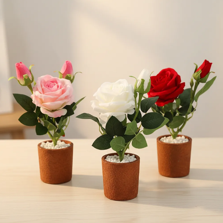 Rosa Artificial Decorativa con Macetero 29cm Varios Colores 4