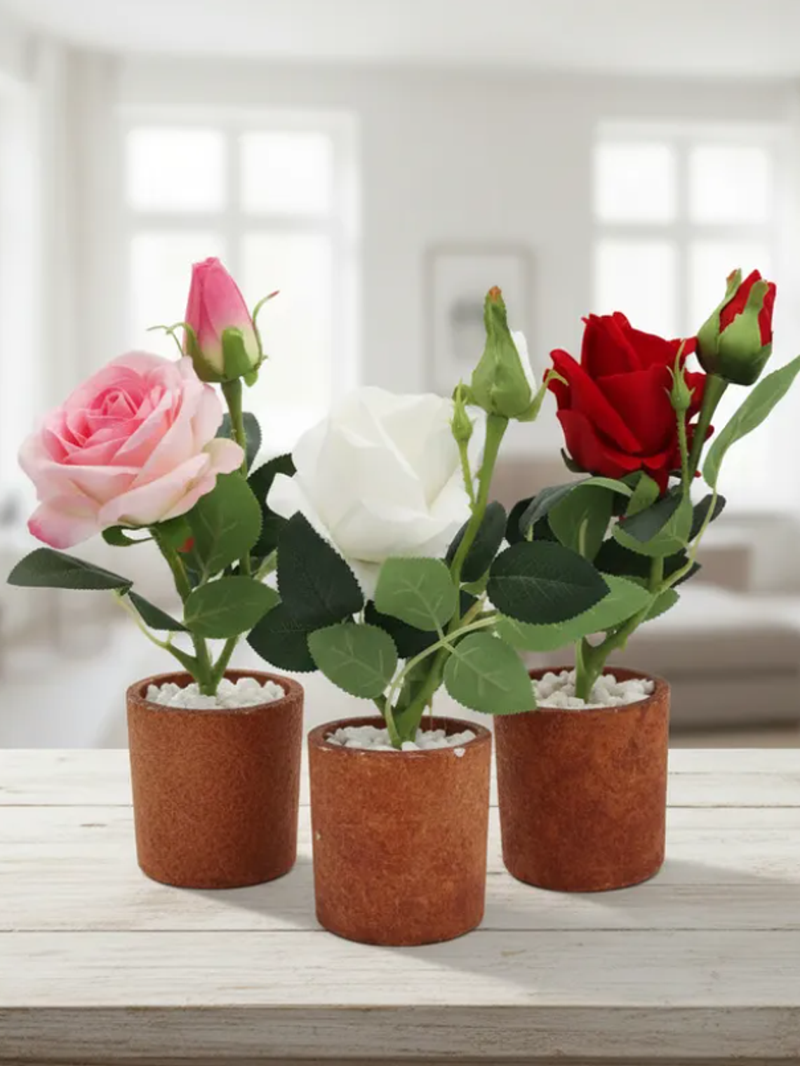 Rosa Artificial Decorativa con Macetero 29cm Varios Colores 6