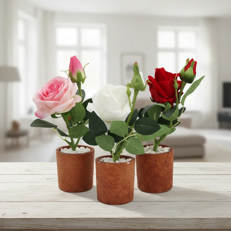 Rosa Artificial Decorativa con Macetero 29cm Varios Colores 6