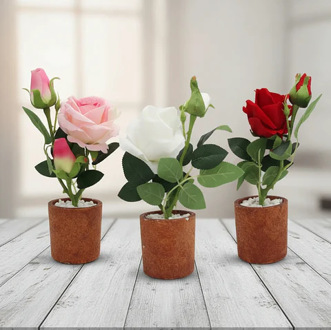 Rosa Artificial Decorativa con Macetero 29cm Varios Colores