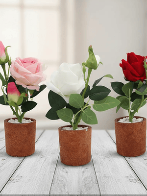 Rosa Artificial Decorativa con Macetero 29cm Varios Colores