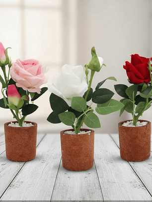 Rosa Artificial Decorativa con Macetero 29cm Varios Colores