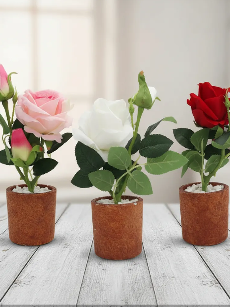 Rosa Artificial Decorativa con Macetero 29cm Varios Colores 1