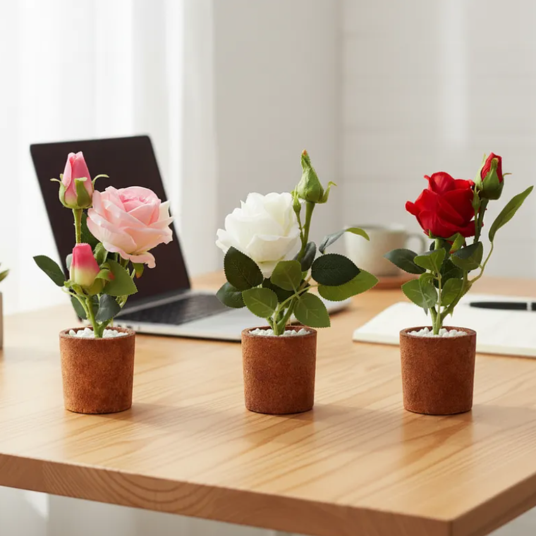 Rosa Artificial Decorativa con Macetero 29cm Varios Colores 2