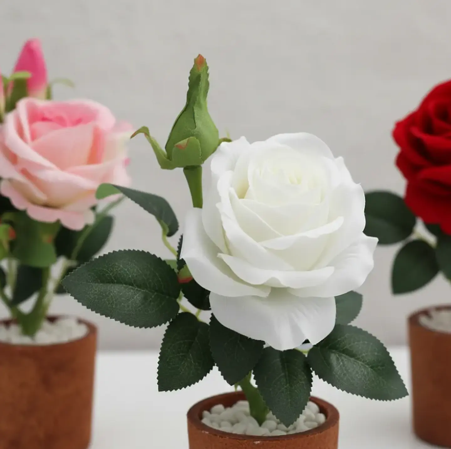 Rosa Artificial Decorativa con Macetero 29cm Varios Colores 5