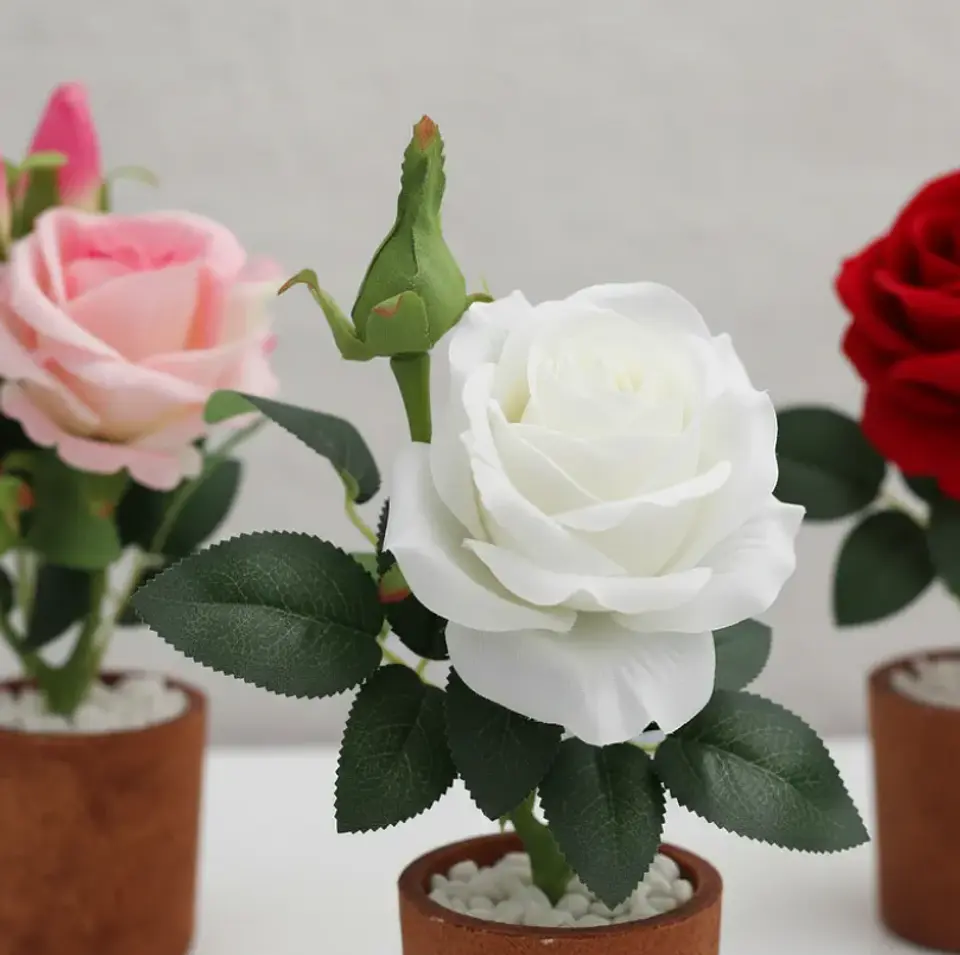 Rosa Artificial Decorativa con Macetero 29cm Varios Colores 5