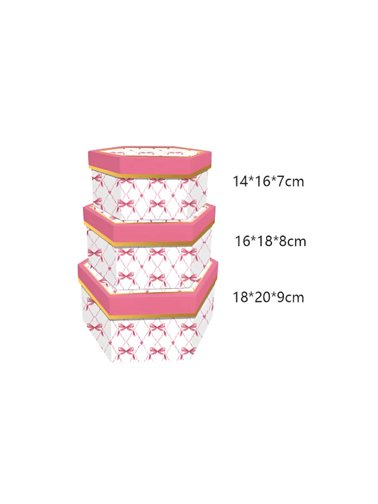 Set 3 Cajas De Regalo Hexagonales Rosadas Con Diseño De Lazo 4