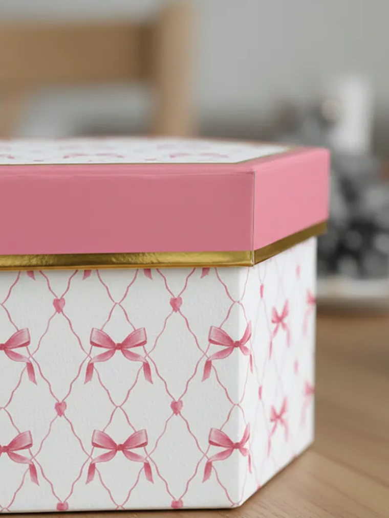 Set 3 Cajas De Regalo Hexagonales Rosadas Con Diseño De Lazo 3