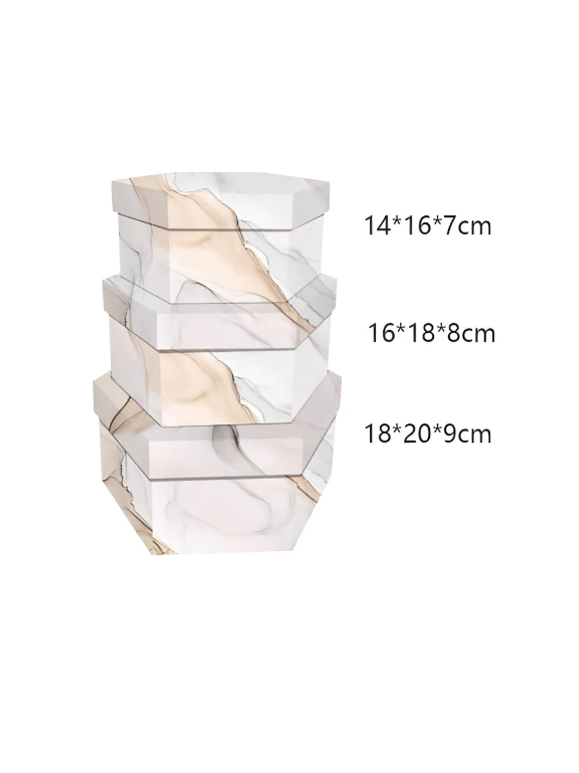 Set 3 Cajas De Regalo Hexagonales Diseño Mármol Decorativas 3