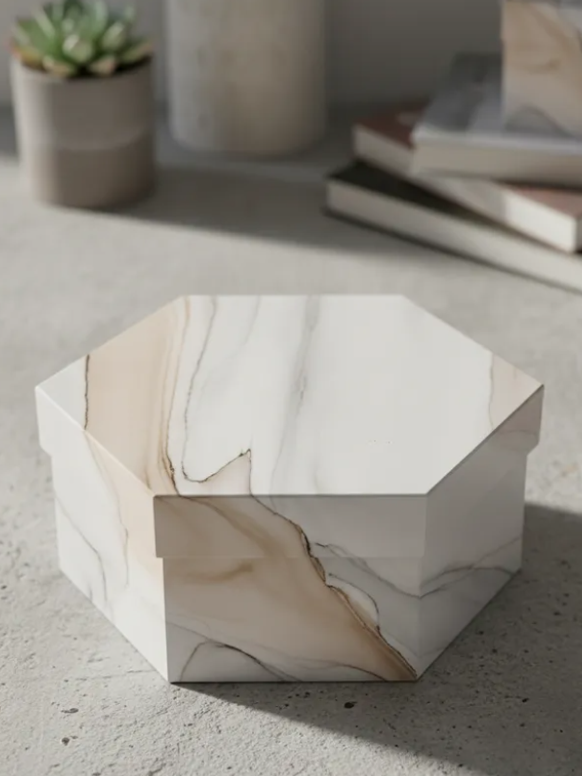 Set 3 Cajas De Regalo Hexagonales Diseño Mármol Decorativas 2