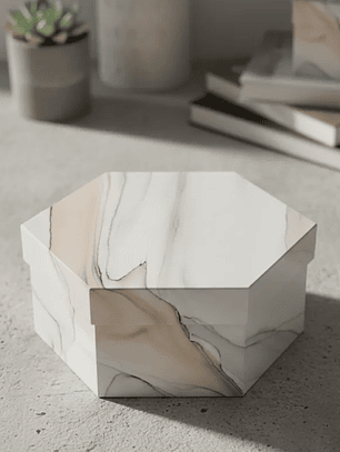 Set 3 Cajas De Regalo Hexagonales Diseño Mármol Decorativas