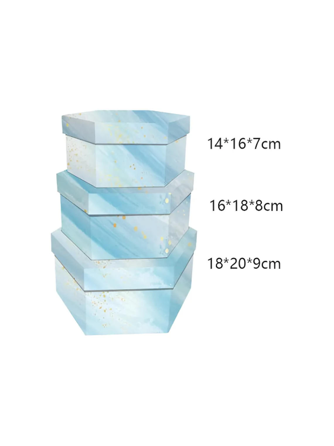 Set 3 Cajas De Regalo Hexagonales Rígidas Diseño Mármol Azul 4