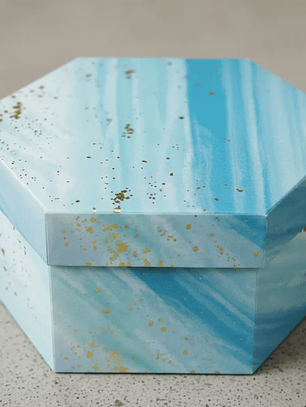 Set 3 Cajas De Regalo Hexagonales Rígidas Diseño Mármol Azul