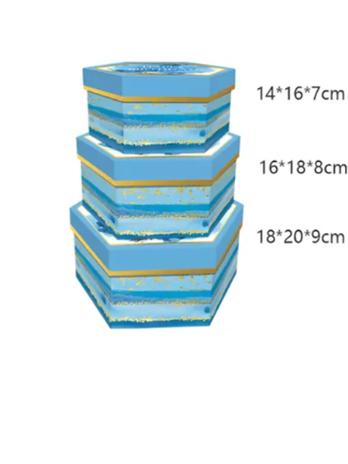 Set 3 Cajas Hexagonales Regalo Cumpleaños Azul 3