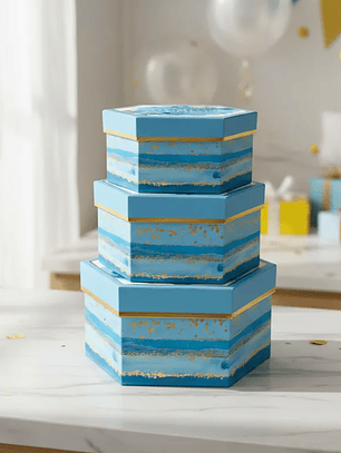Set 3 Cajas Hexagonales Regalo Cumpleaños Azul