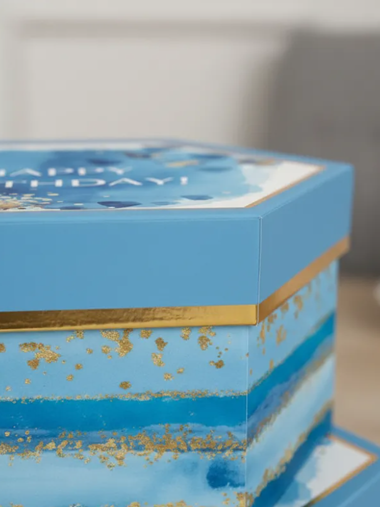 Set 3 Cajas Hexagonales Regalo Cumpleaños Azul 5