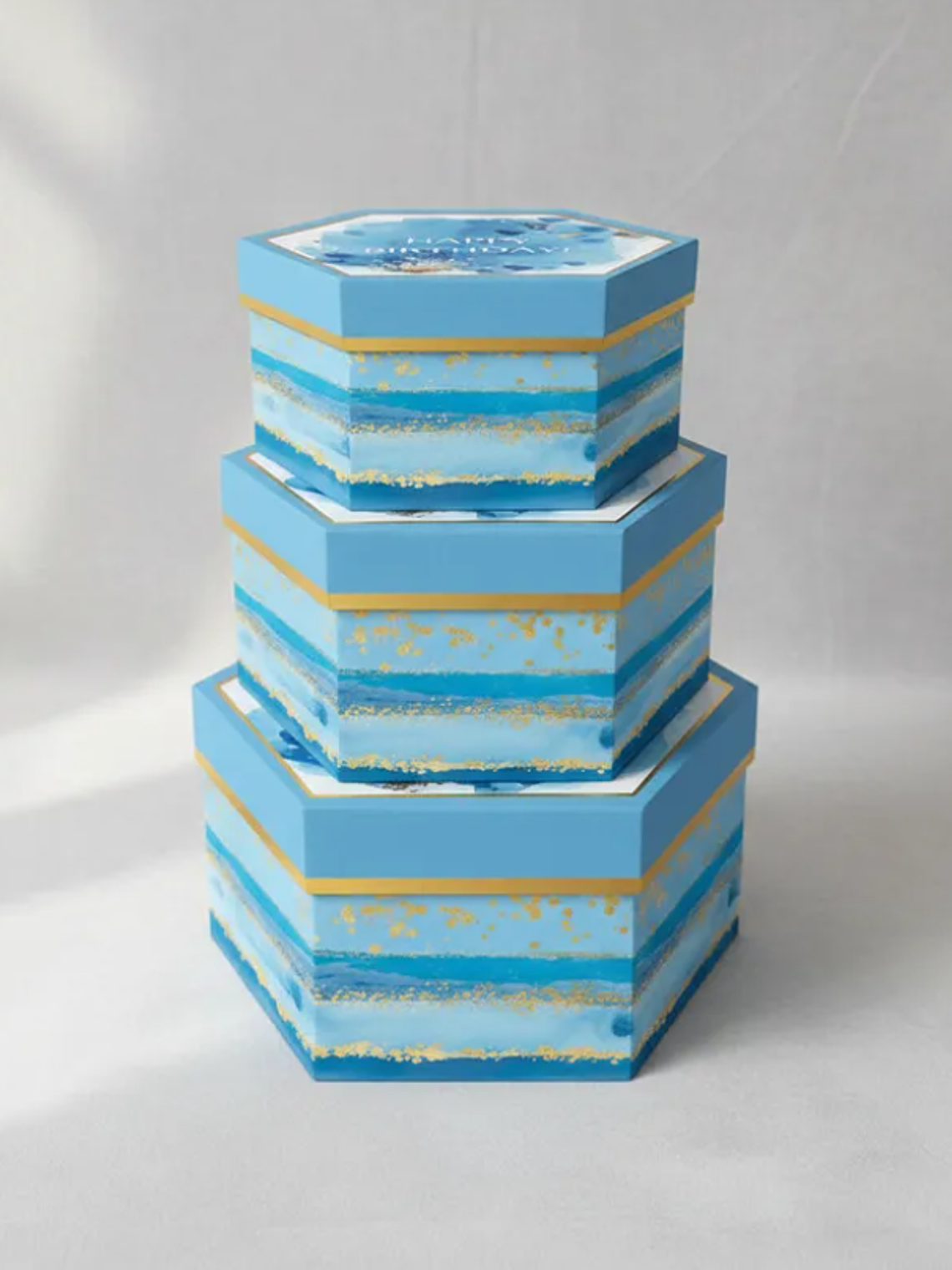 Set 3 Cajas Hexagonales Regalo Cumpleaños Azul 6