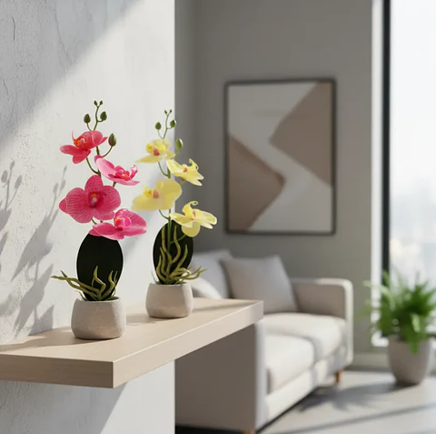 Orquídea Artificial Decorativa Con Macetero  30cm